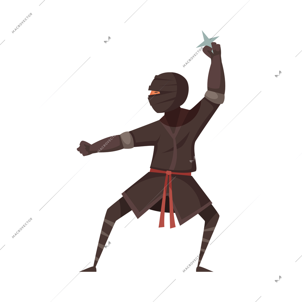 Flat fighting ninja with shuriken vector illustration