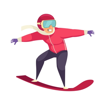 Snowboarding man on white background flat vector illustration