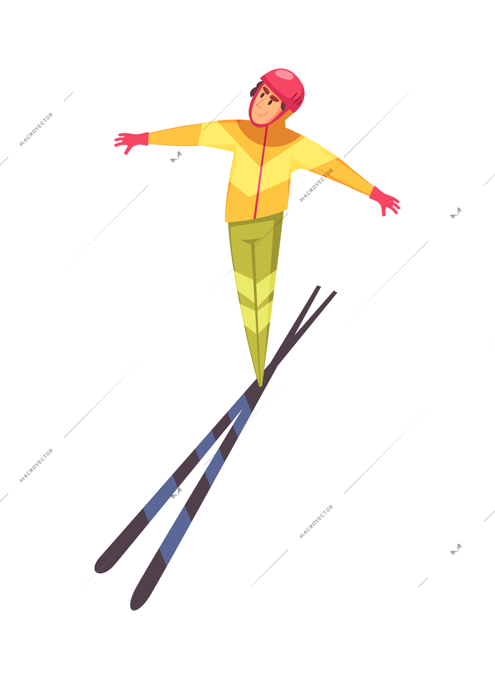 Male jump skier on white background flat vector illustration