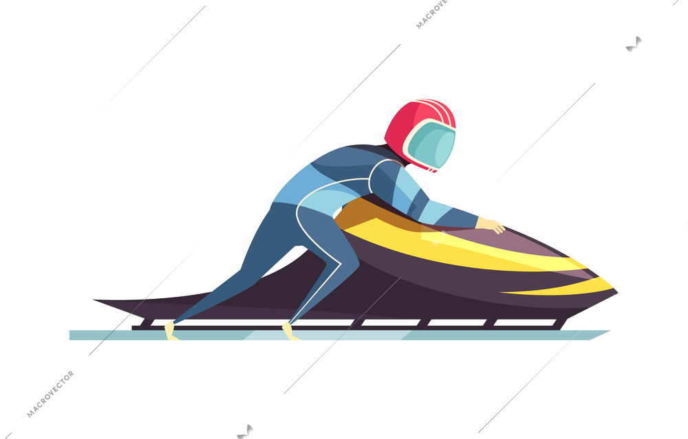 Flat sportsman during bobsleigh competition vector illustartion