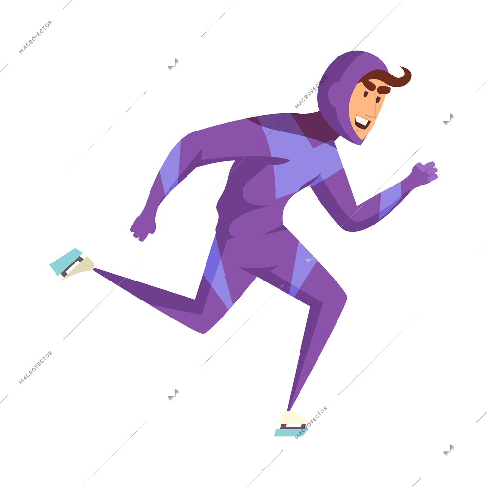 Male sportsman speed skating flat vector illustration