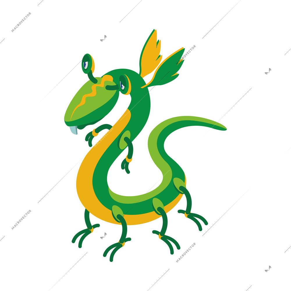 Isometric funny green alien on white background vector illustration