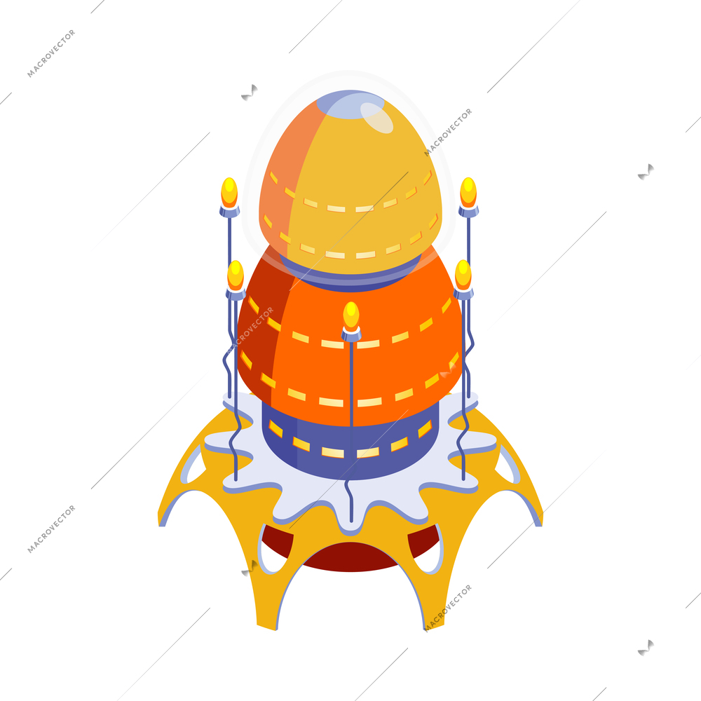 Colorful cartoon alien spaceship 3d isometric vector illustration