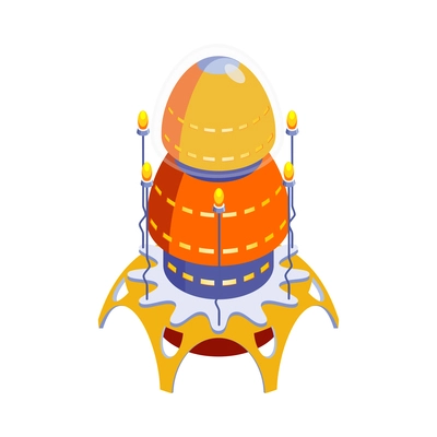Colorful cartoon alien spaceship 3d isometric vector illustration