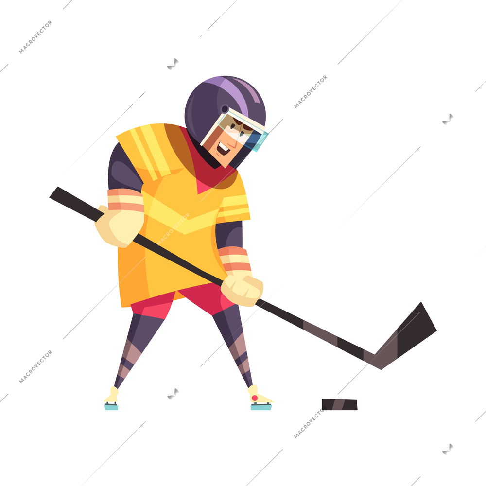 Flat hockey player during game vector illustration