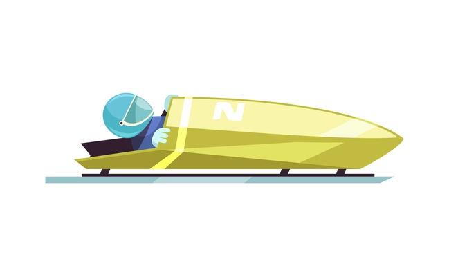 Athlete during bobsleigh competition flat vector illustration