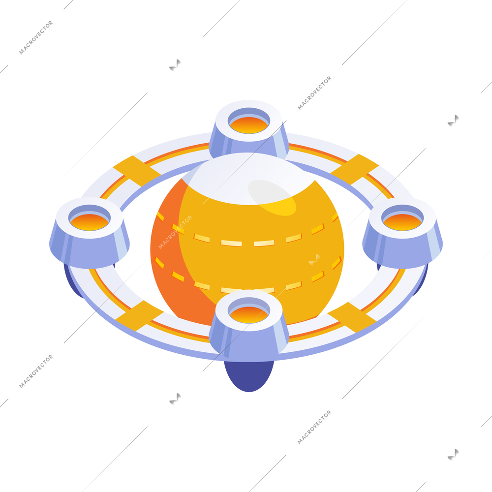 Cartoon alien spaceship isometric icon against white background vector illustration