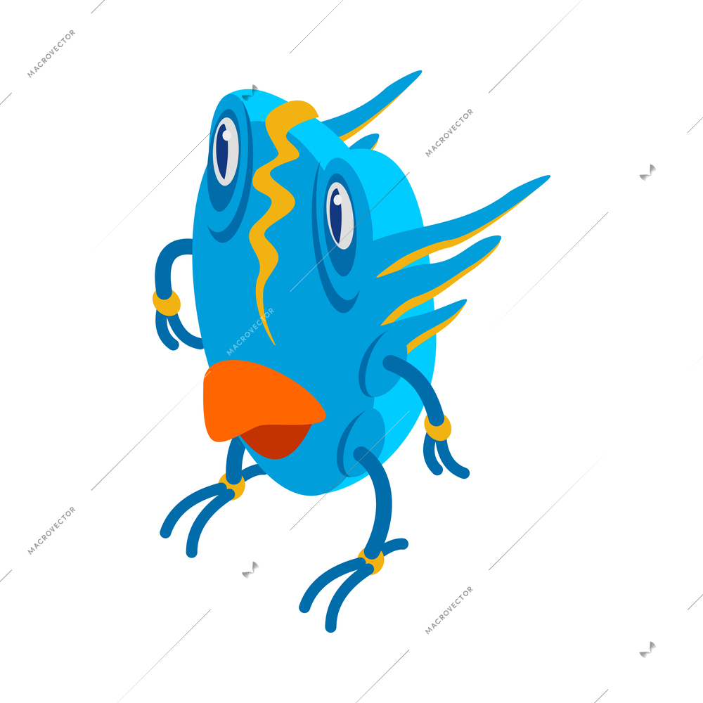 Funny blue alien monster on white background 3d isometric vector illustration