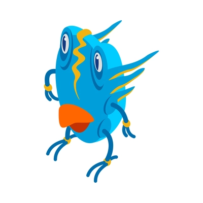 Funny blue alien monster on white background 3d isometric vector illustration