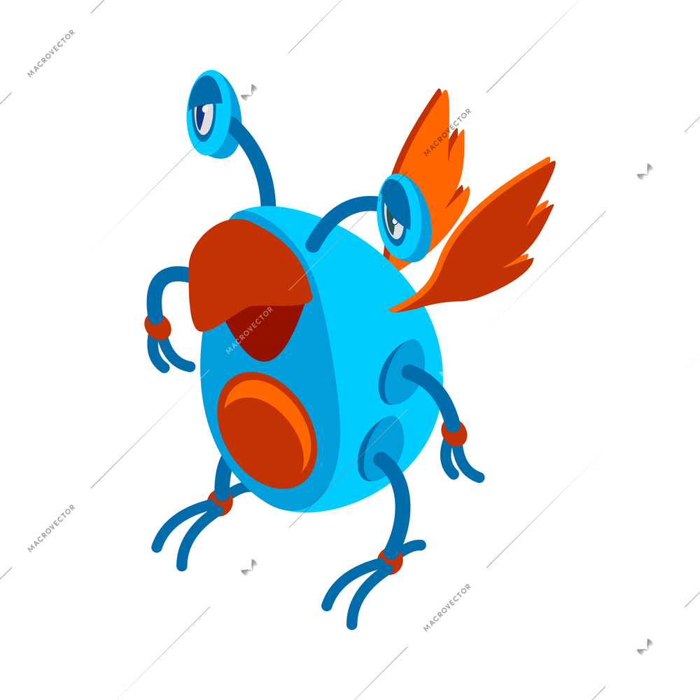 Cute colorful alien creature on white background 3d isometric vector illustration