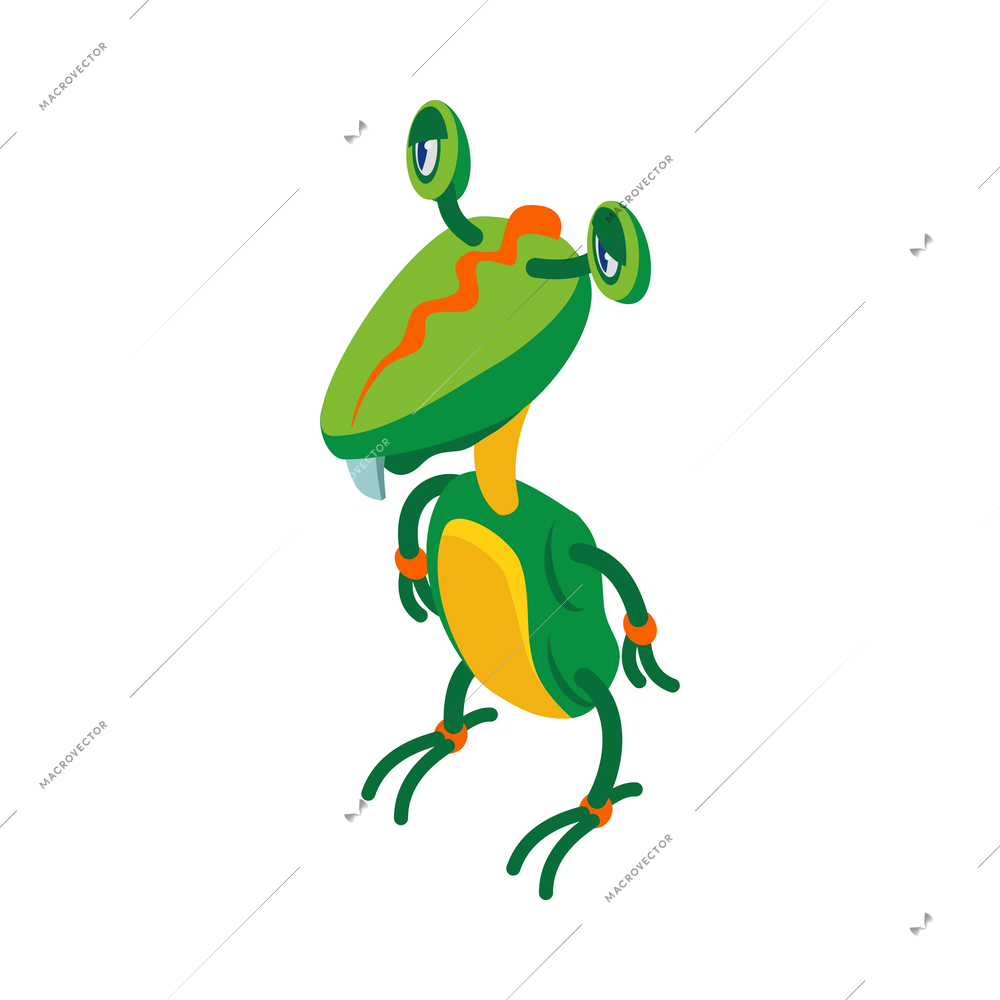 Funny cute green alien monster isometric 3d vector illustration