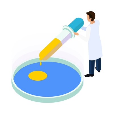 Water purification isometric icon with scientist carrying out laboratory test 3d vector illustration
