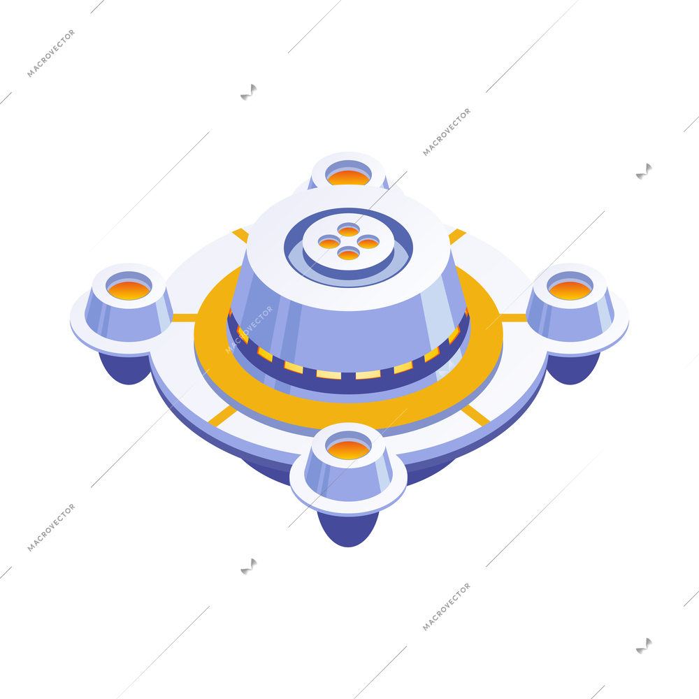 Cartoon alien spacecraft isometric icon on white background 3d vector illustration