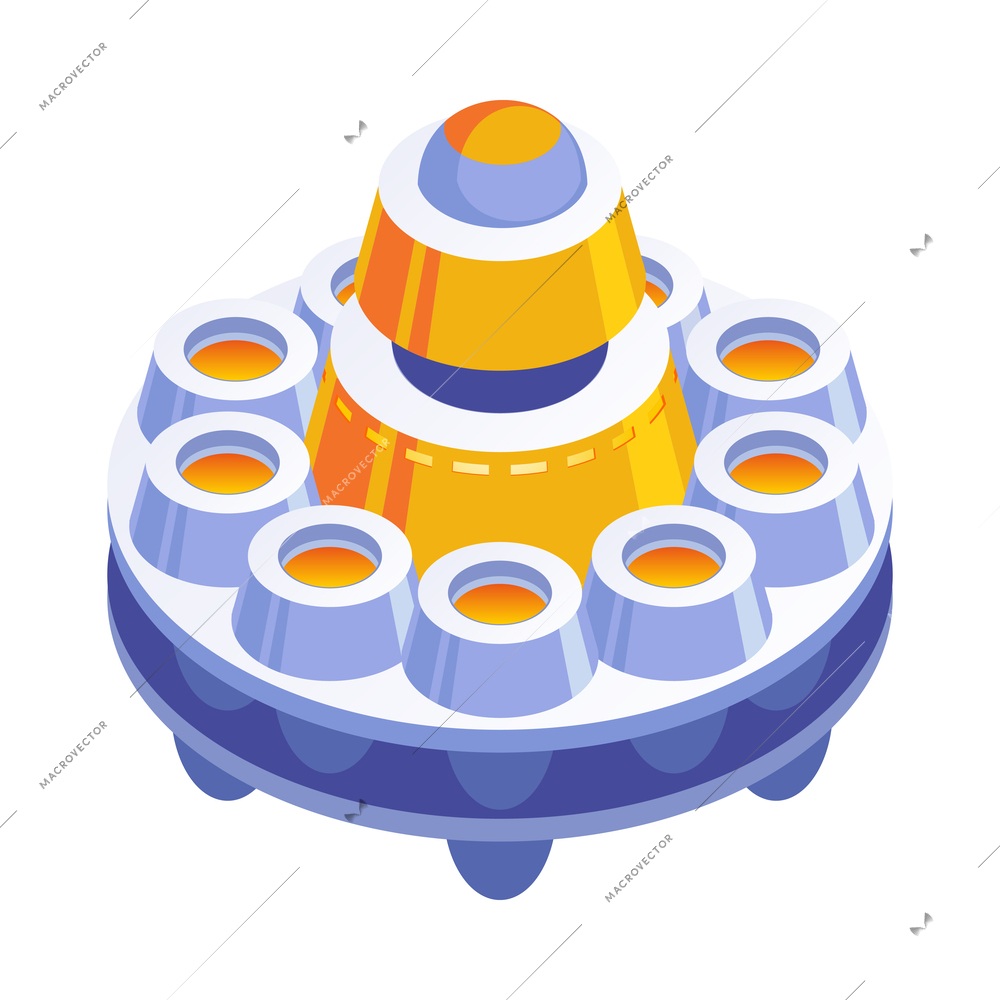 Colorful cartoon isometric alien spacecraft 3d vector illustration