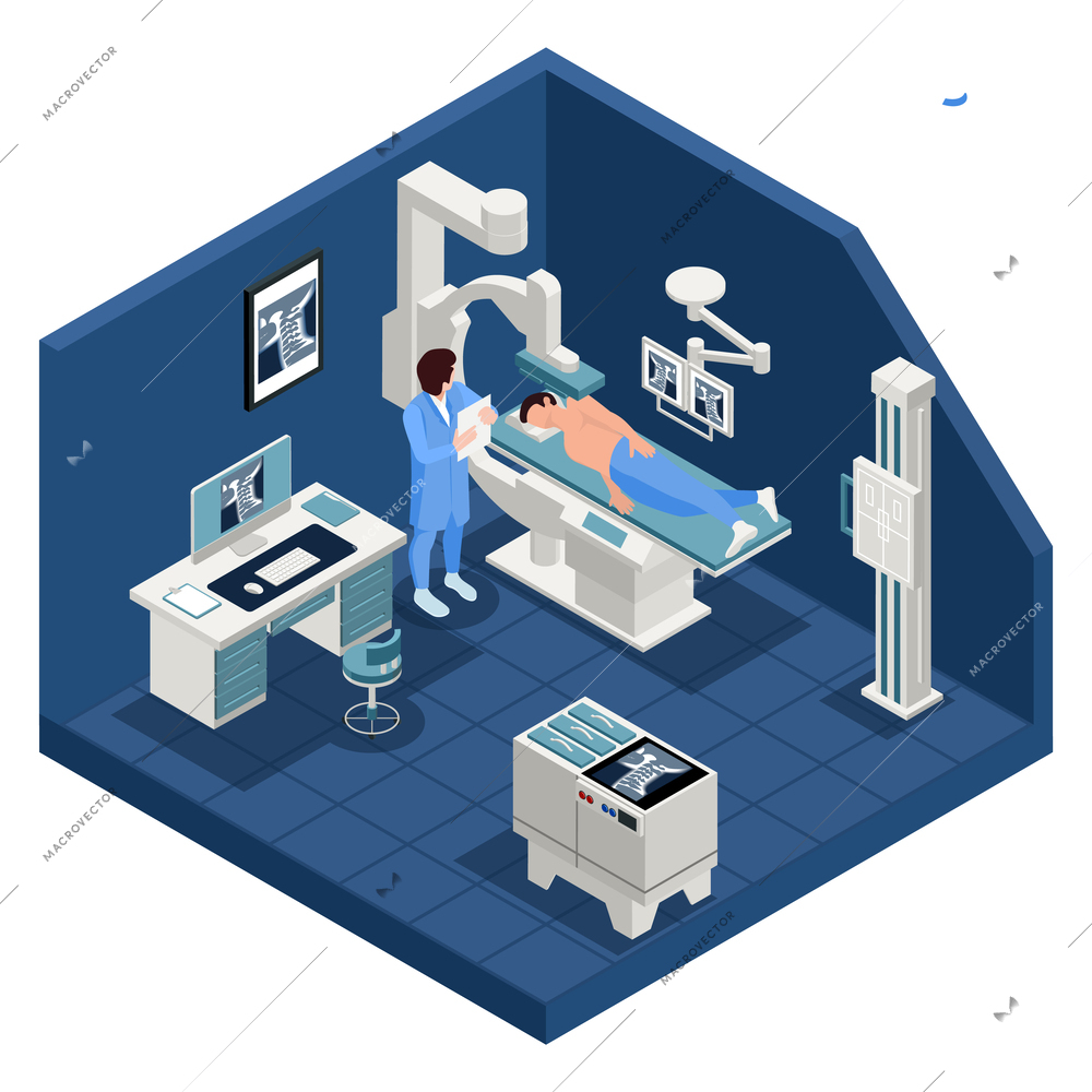 X-ray isometric composition with healthcare equipment symbols vector illustration
