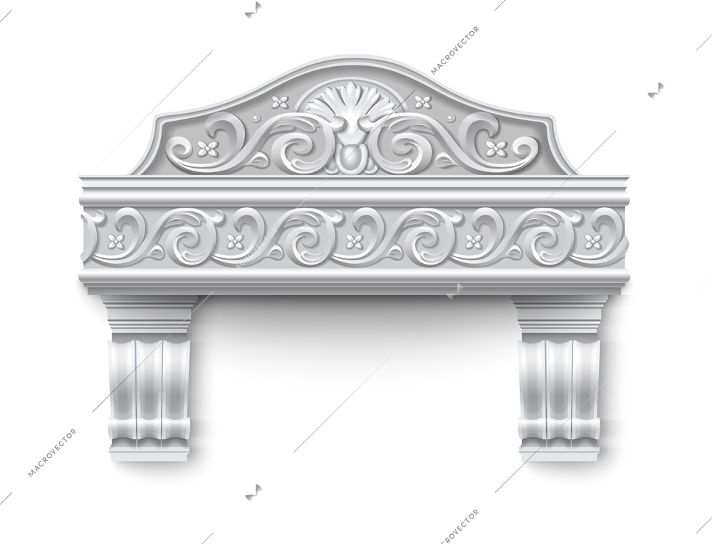 Classic architectural window facade decor design element in baroque style on white background realistic vector illustration