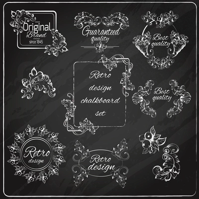 Retro design original floral vintage emblems chalkboard set isolated vector illustration