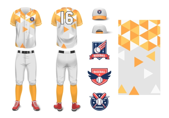 Baseball jersey uniform realistic mockup for sport club with logo sketches isolated vector illustration