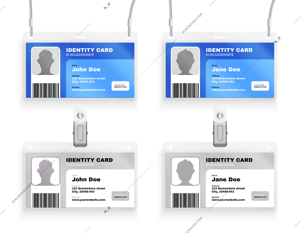 Four identity cards templates in two colors realistic set isolated vector illustration