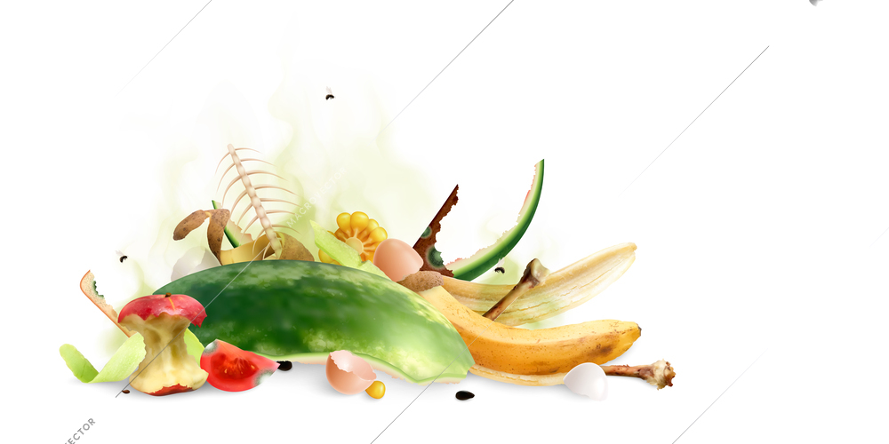 Food waste pile realistic composition with isolated image of organic scraps of food on blank background vector illustration