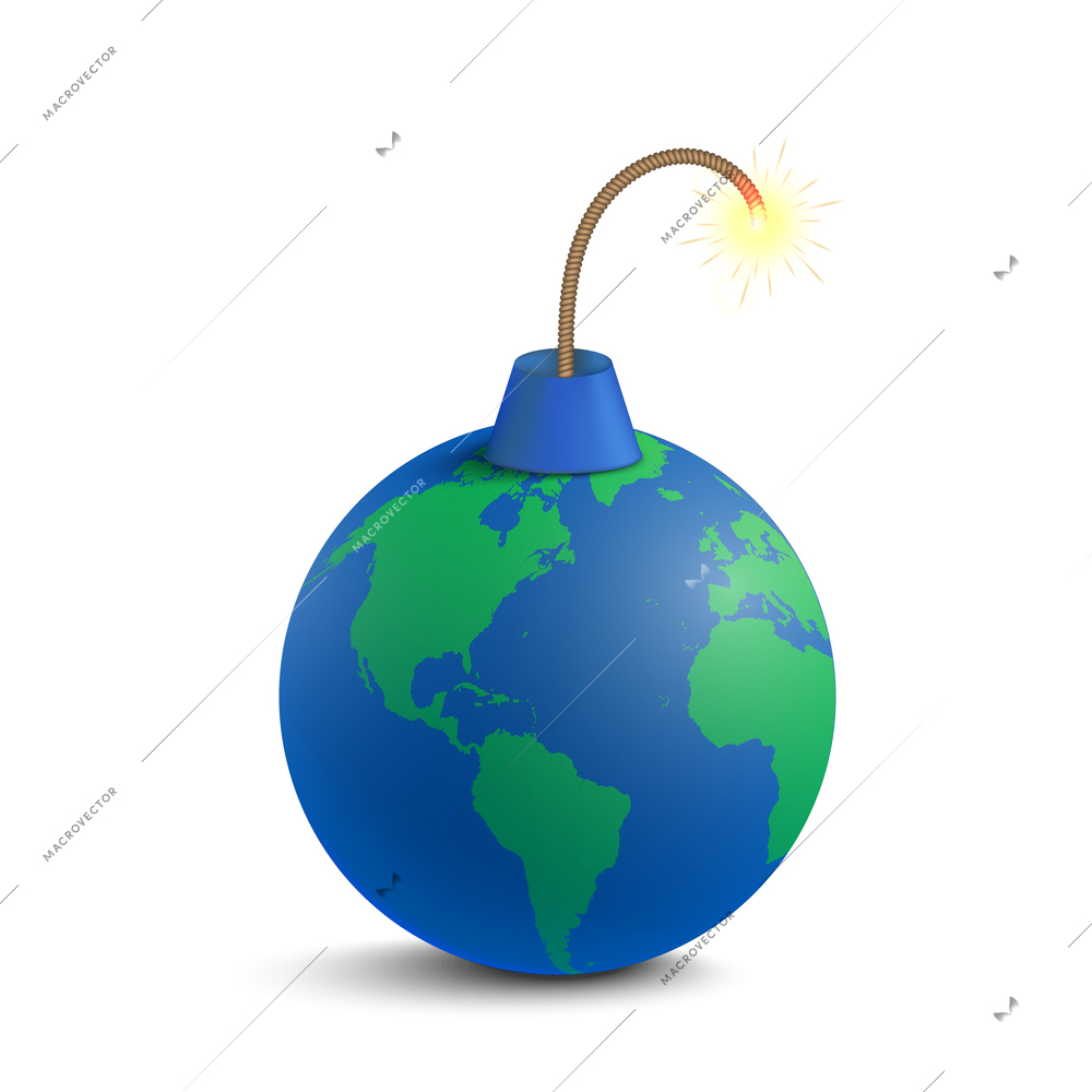 World war realistic concept with earth bomb with burning wick vector illustration