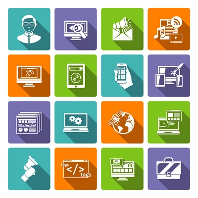 Seo internet marketing specialist flat icon set isolated vector illustration