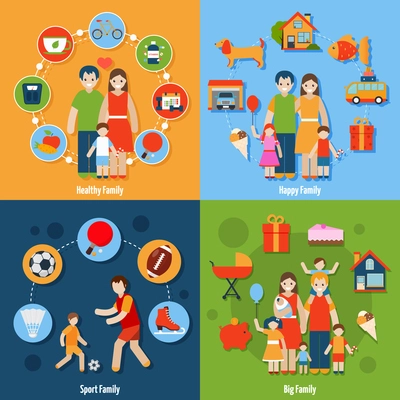 Family design concept set with healthy happy sport people icons isolated vector illustration