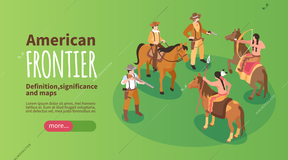 Wild west horizontal banner with cowboys and native american indians vector illustration