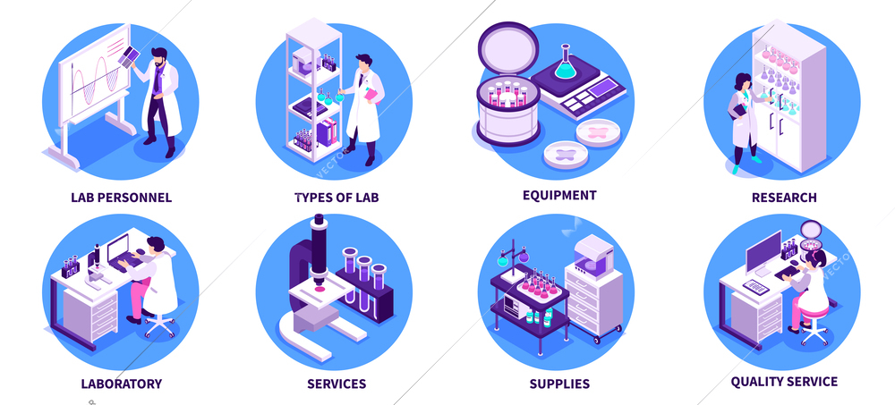 Isometric scientific laboratory concept set with research equipment and supplies isolated vector illustration
