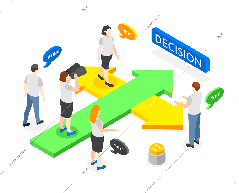 Decision making isometric abstract composition with people on crossroad vector illustration