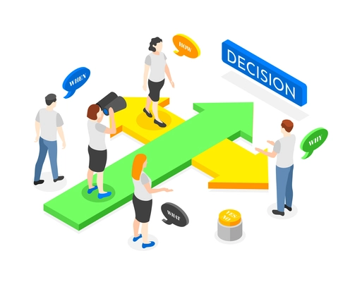 Decision making isometric abstract composition with people on crossroad vector illustration