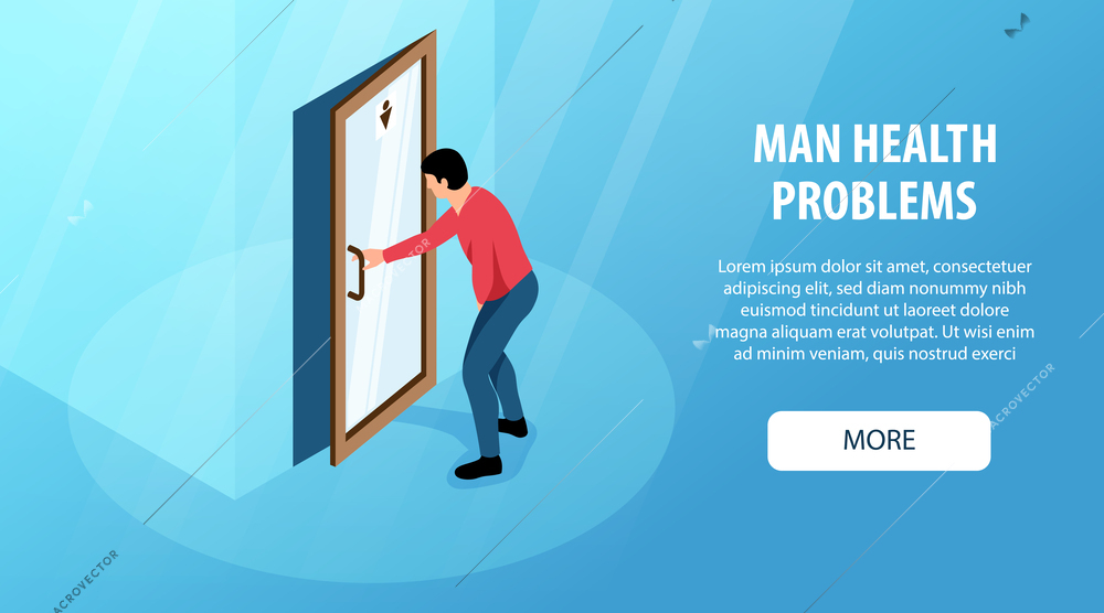 Man health problems isometric horizontal banner with male character having pain symptoms 3d vector illustration
