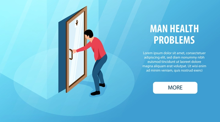 Man health problems isometric horizontal banner with male character having pain symptoms 3d vector illustration