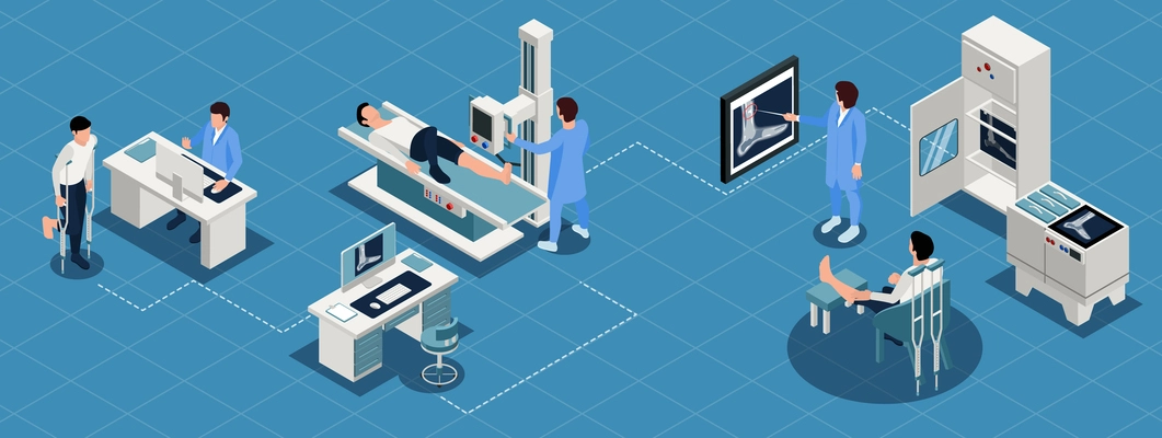 X-ray isometric infographic set with healthcare technology symbols vector illustration