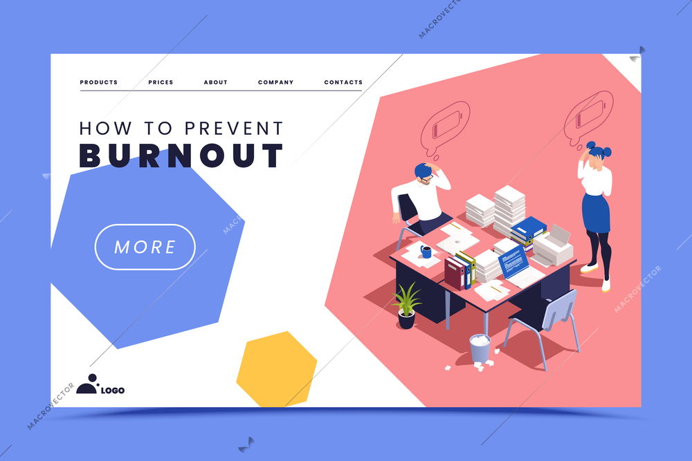 Professtional burnout syndrome concept with exhausted people in office isometric vector illustration