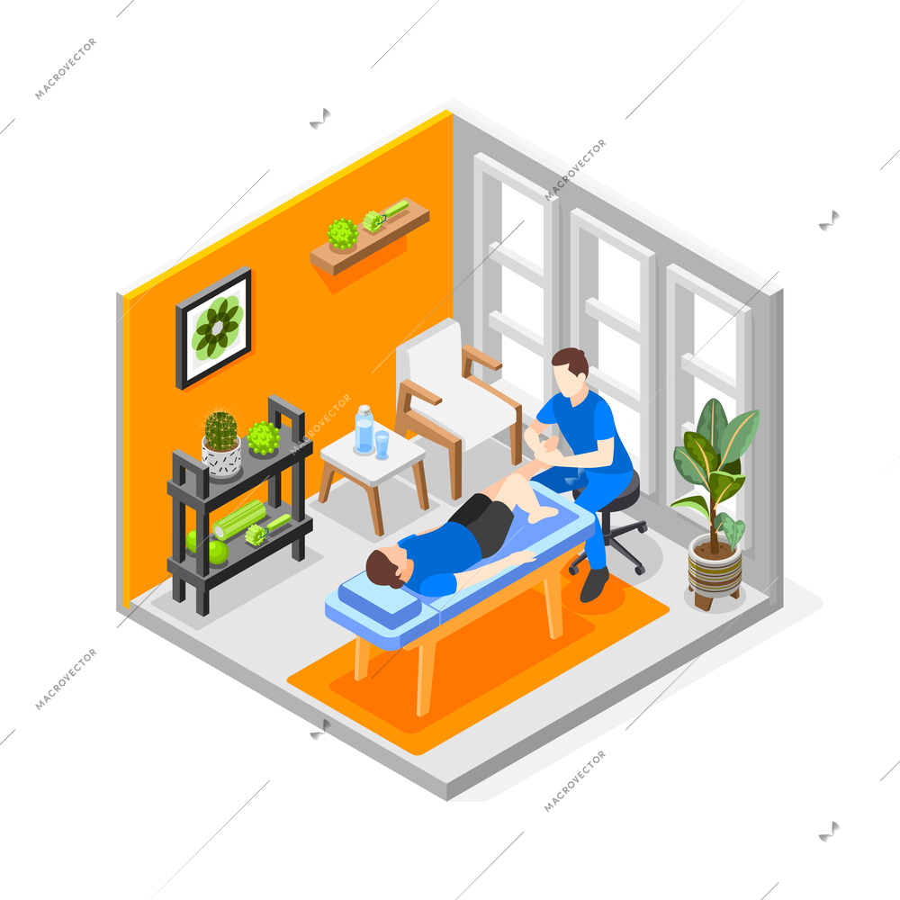 Myofascial release isometric composition with professional making foot massage vector illustration