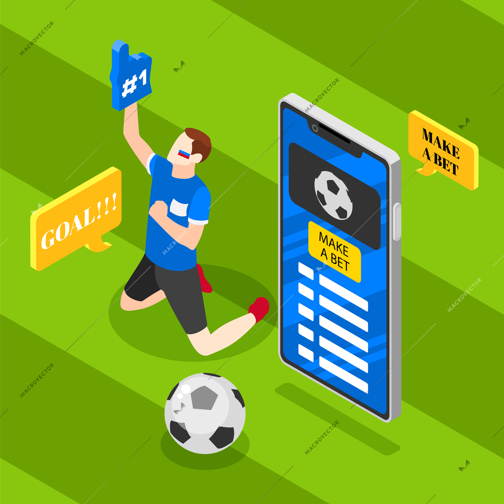 Sports betting isometric background with mobile fan application vector illustration