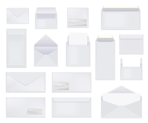 Envelopes realistic set with isolated images of flat letter covers of different size on blank background vector illustration