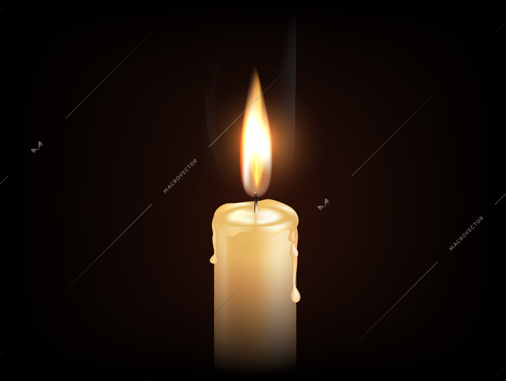 Realistic wax candle burning in darkness vector illustration