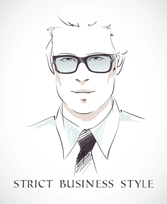 Strict business style. Fashion businessman portrait with glasses tie and shirt isolated vector illustration