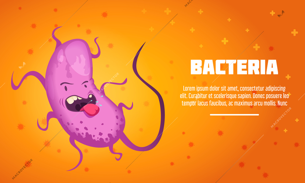 Bacteria and virus poster with cute microbes symbols flat vector illustration