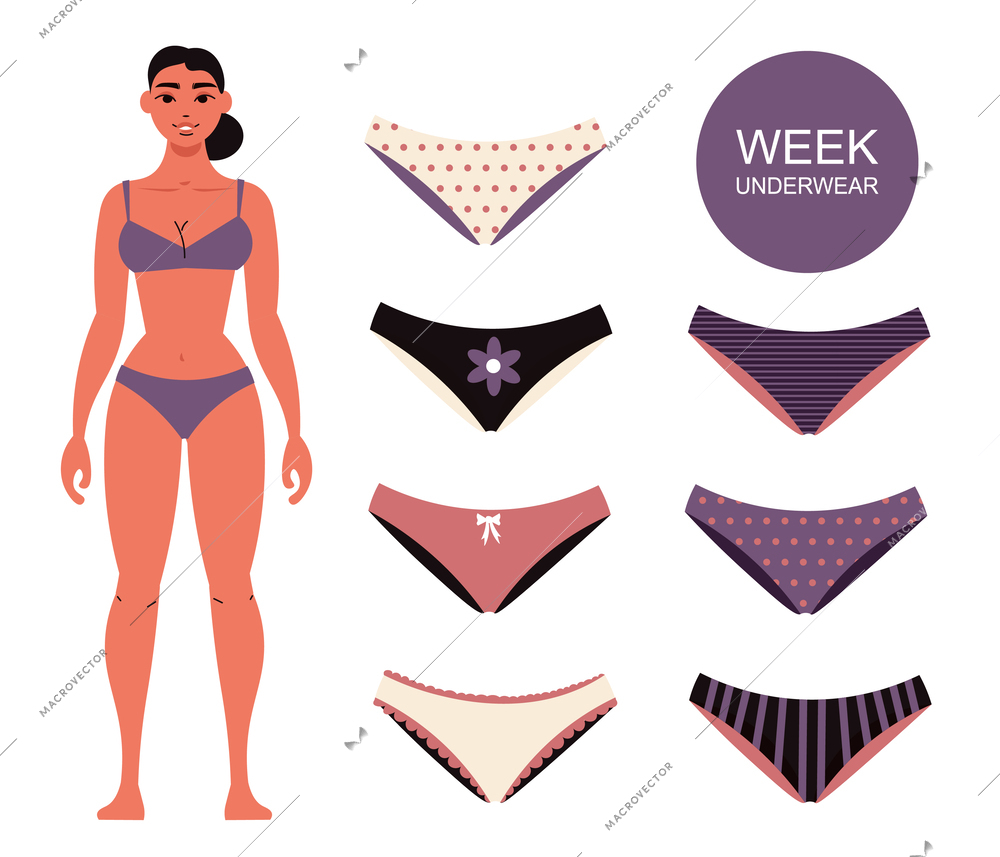 Female underwear vector set. Lingerie set. The types of pants. 9