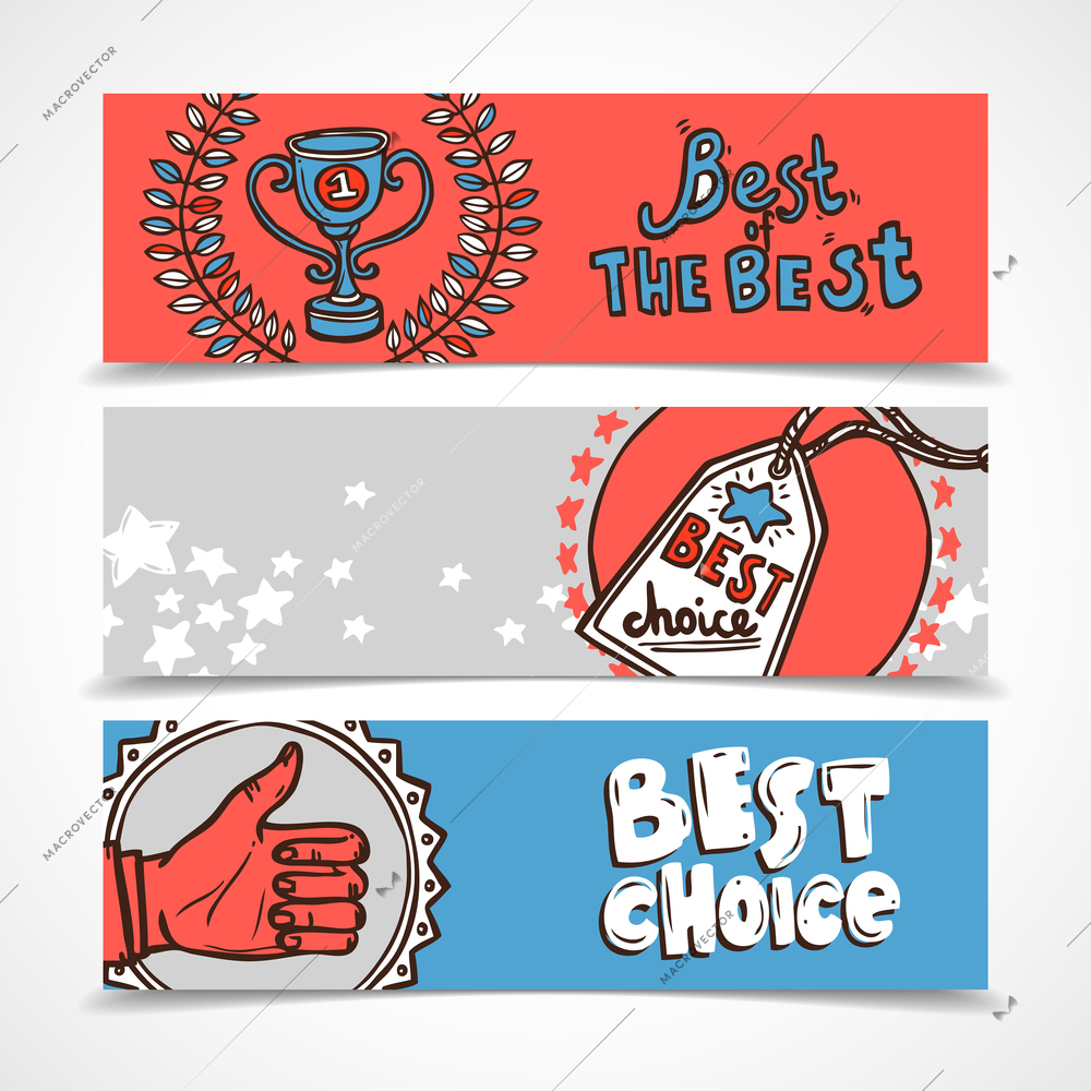 Best choice horizontal sketch banner set isolated vector illustration