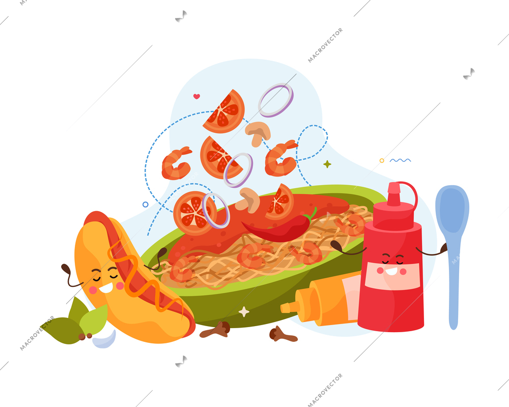 Mexico cuisine cartoon composition with ingredients for taco cooking  flat vector illustration