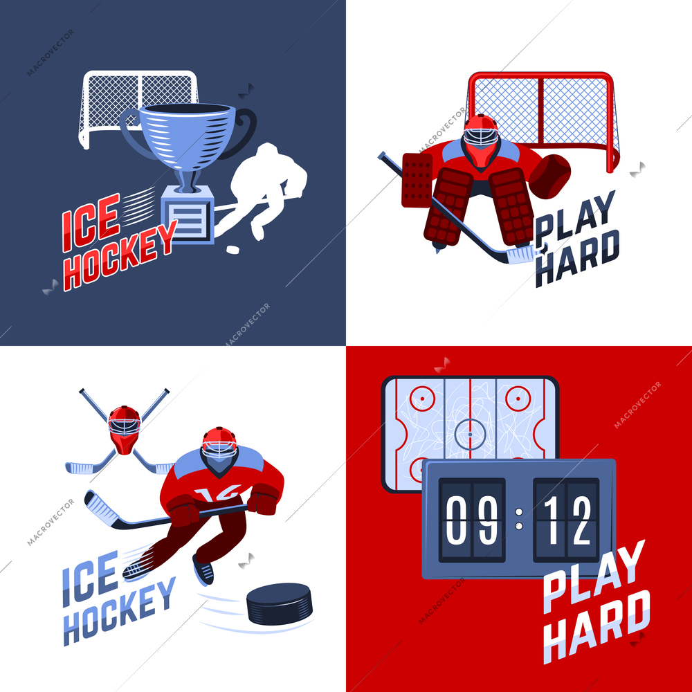 Ice hockey sport design concept set with players in uniform flat icons isolated vector illustration