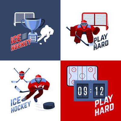 Ice hockey sport design concept set with players in uniform flat icons isolated vector illustration