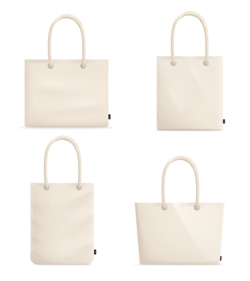 Tote fabric bag mockup realistic set with isolated images of similar cloth bags of different shape vector illustration