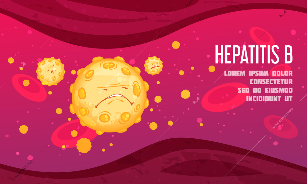 Bacteria and virus background with hepatitis microbes symbols flat vector illustration