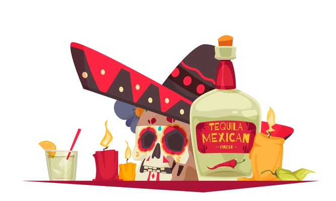 Mexico day of dead concept with festival drink symbols flat vector illustration