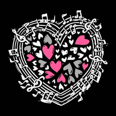 Music sketch concept with treble clef notes musical icons in heart shape vector illustration